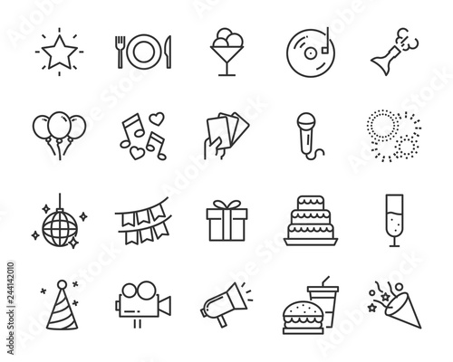 set of celebration icons, such as gift, christmas, party, champagne, event, birthday