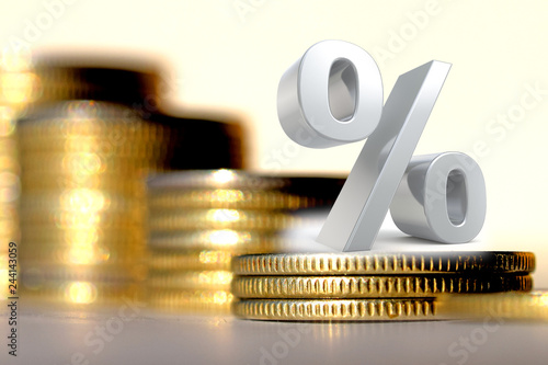 The symbol of interest on the background of money . The concept of changes in Bank rates .
