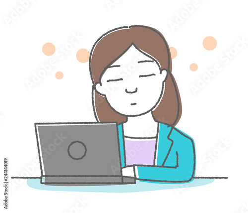 仕事中に居眠りをする女性