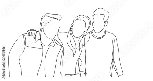 friends supporting each other - one line drawing