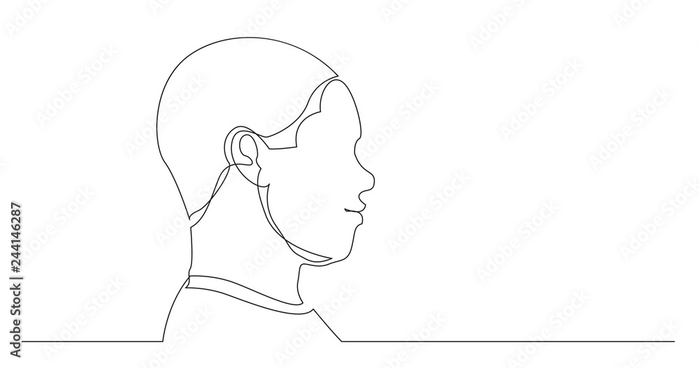 profile portrait of young black man - continuous line drawing on white background