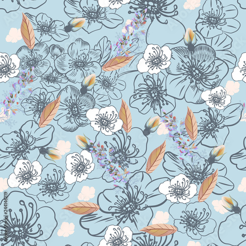Floral vector pattern with flowers in vintage style
