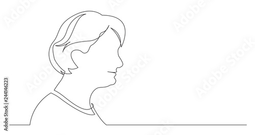 profile portrait of senior woman - continuous line drawing on white background