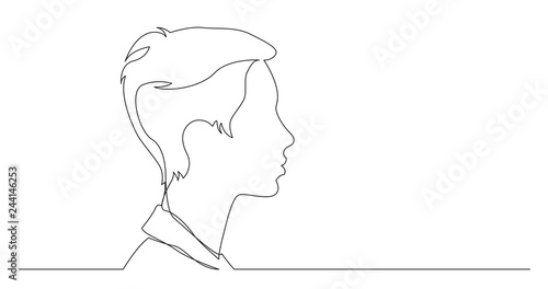 profile portrait of teenage girl with short hairstyle - continuous line drawing on white background