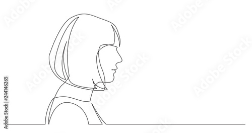 profile portrait of woman with bob haircut - continuous line drawing on white background