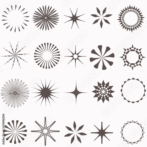Vector set of sunburst in retro style