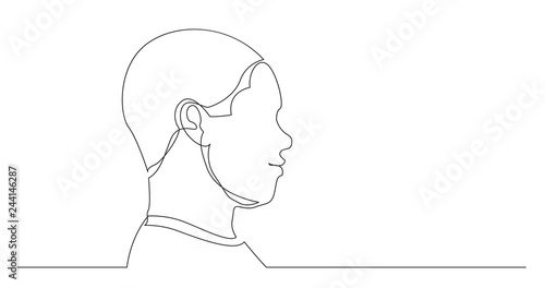 profile portrait of young black man - continuous line drawing on white background