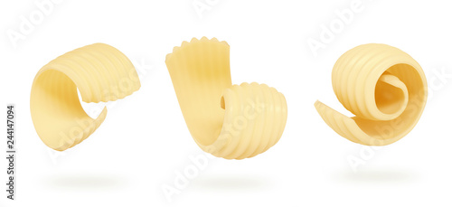 Schilderij op canvas set of Butter curls and roll with Clipping path, 3d illustration.