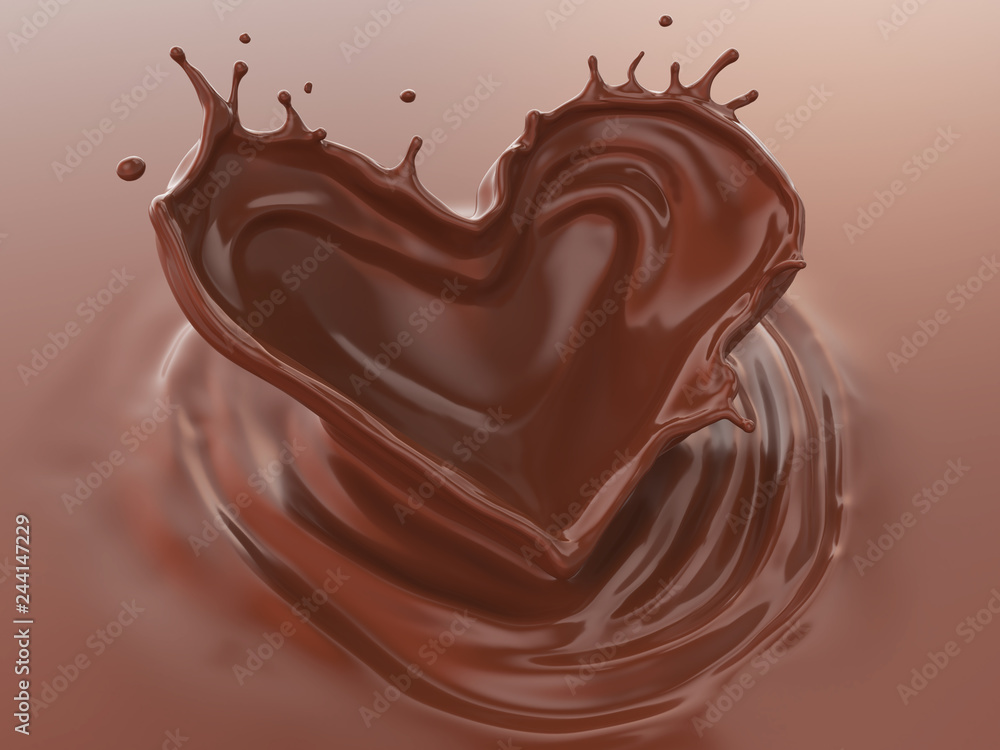 Chocolate Splash In Heart Shape, Love of Valentine's day celebration, 3d illustration. Chocolate Splash In Heart Shape, Love of Valentine's day celebration, 3d illustration.