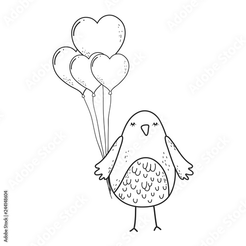 cute little bird with balloons helium lovely character photo