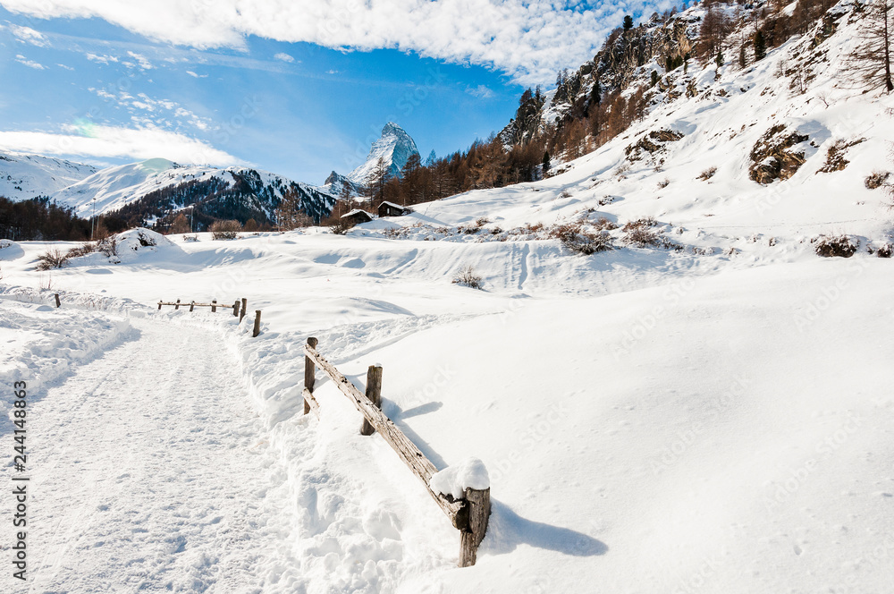 Zermatt, Furi, Zmutt, Wanderweg, Winter, Wintersport, Wallis, Walliser Berge, Alpen, Matterhorn, Schweiz