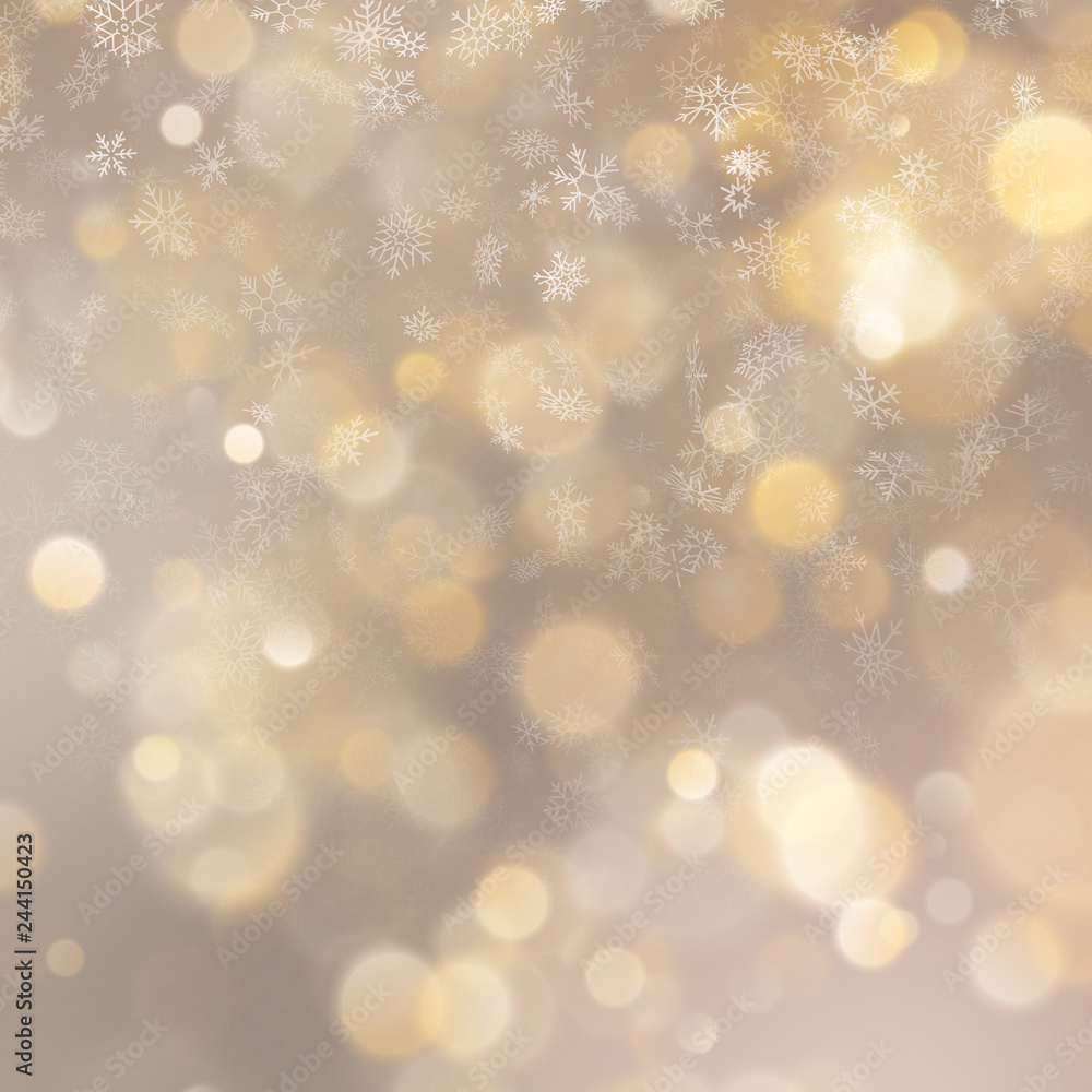 Christmas defocused blurred gold background with showflakes. EPS 10