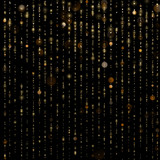 Fashion strass drops with shiny sequins. Gold particles lines rain. Sparkling of shimmering light blurs. Glitter threads of curtain backdrop on black. Christmas and New Year effect. EPS 10