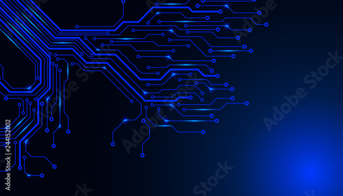 Circuit Board Technology Tree Pattern Concept Vector Background. Blue Abstract Scifi PCB Trace Data Transfer Design Illustration.