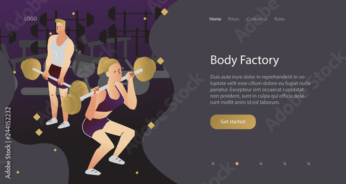 Landing page template of Body Factory Gym. Modern flat design concept of web page design for website and mobile website. Easy to edit and customize. Vector illustration fitness