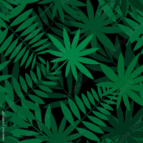 Green Palm leaves Pattern Seamless on a black background