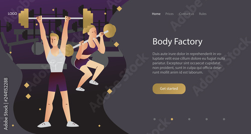 Landing page template of Body Factory Gym. Modern flat design concept of web page design for website and mobile website. Easy to edit and customize. Vector illustration fitness