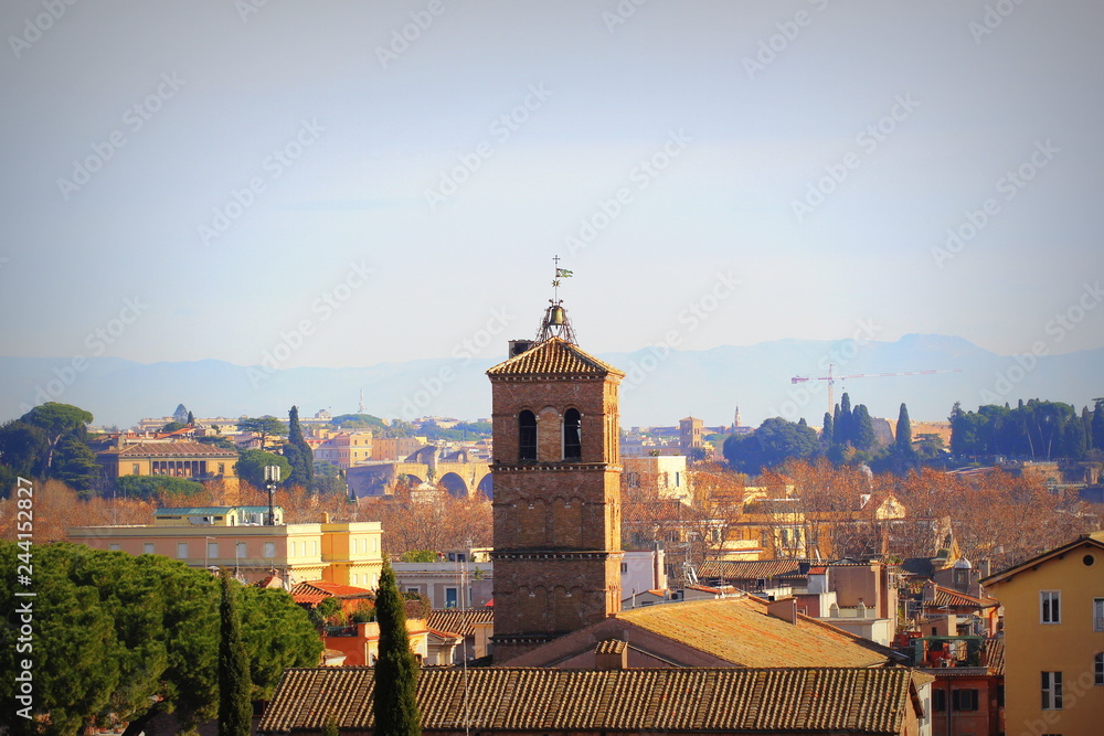 Cityscape of Rome, Italy, a view with tower of church Saint Maria in Trastevere Cityscape of Rome, Italy, a view with tower of church Saint Maria in Trastevere