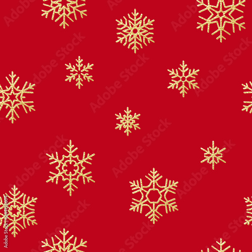 Seamless pattern with golden snowflakes on red background for Christmas or New Year holidays. EPS 10