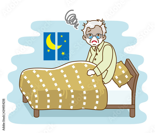 Senior man suffering insomnia - sleep problem, contour style
