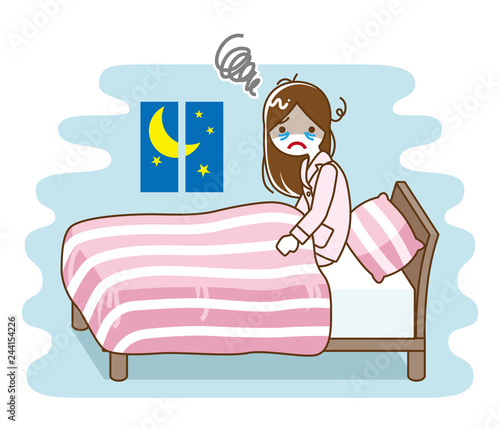 Young woman suffering insomnia - sleep problem, contour style