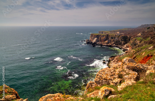 Beautiful landscape with blue sea and rocky shore