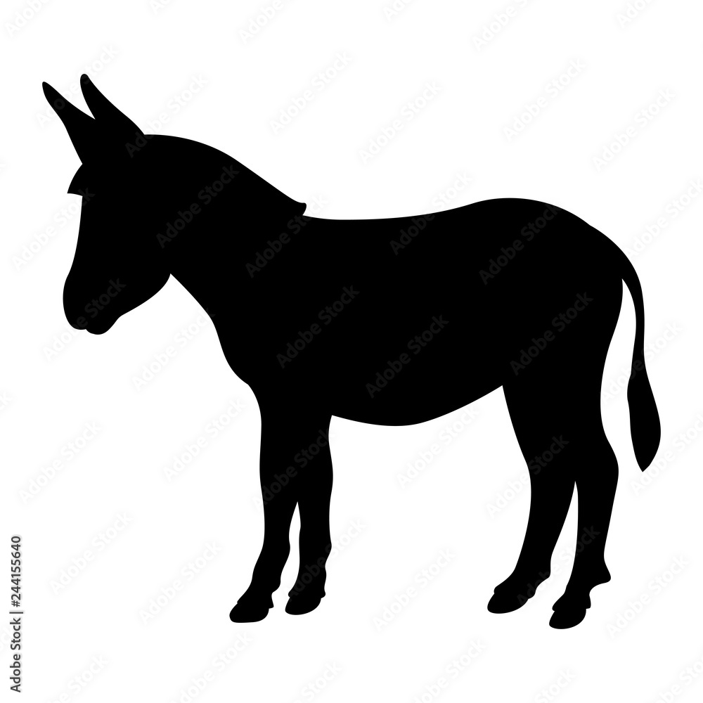 cartoon  donkey  ,vector illustration , black silhouette,profile 