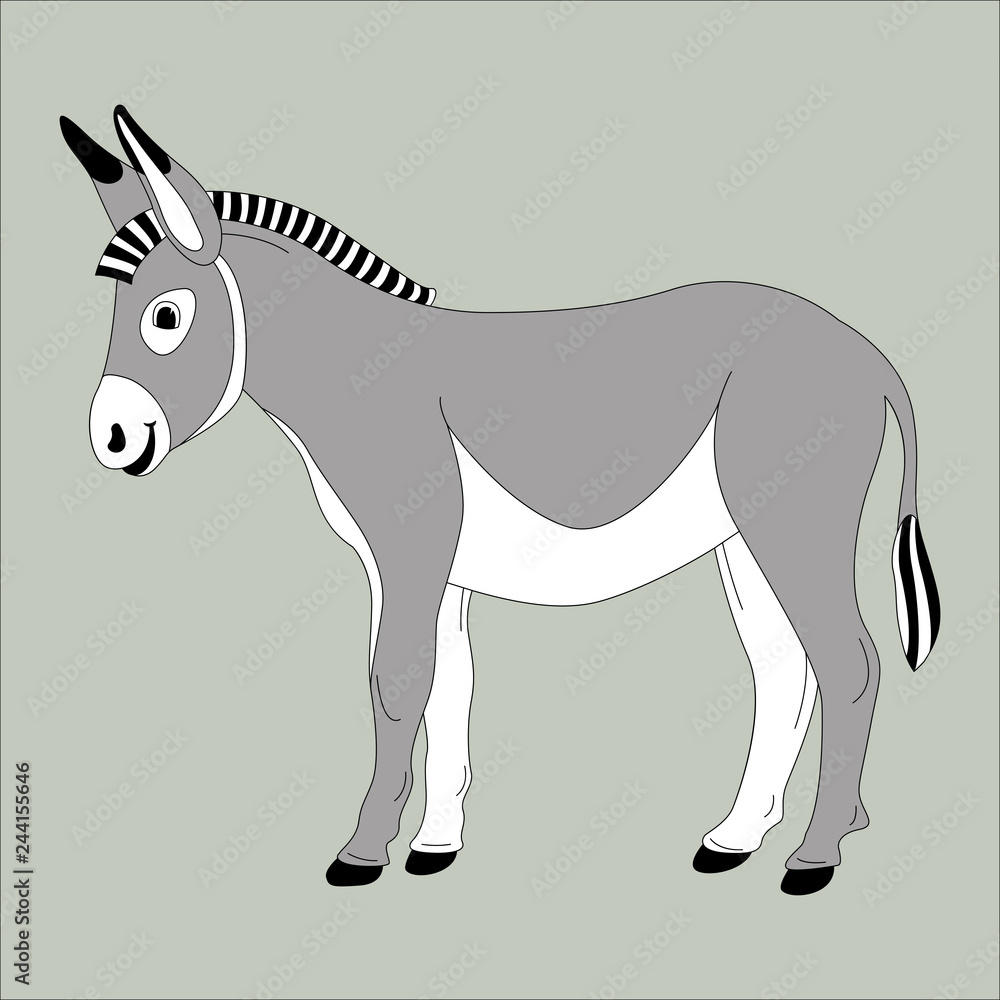 Obraz premium cartoon donkey ,vector illustration ,flat style,profile 