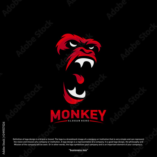 Monkey Gorilla Esport gaming mascot logo template Vector. Modern Head Monkey Logo Vector