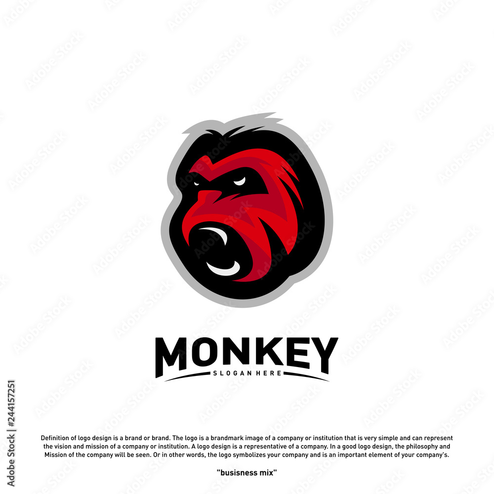 Obraz premium Monkey Gorilla Esport gaming mascot logo template Vector. Modern Head Monkey Logo Vector