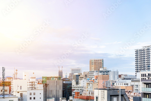 city skyline view in tenjin, Fukuoka Japan