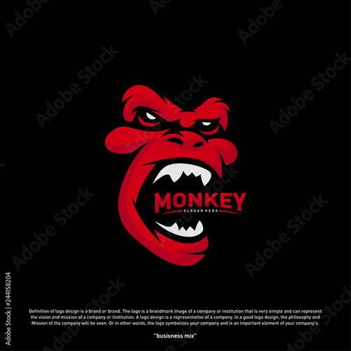 Monkey Gorilla Esport gaming mascot logo template Vector. Modern Head Monkey Logo Vector