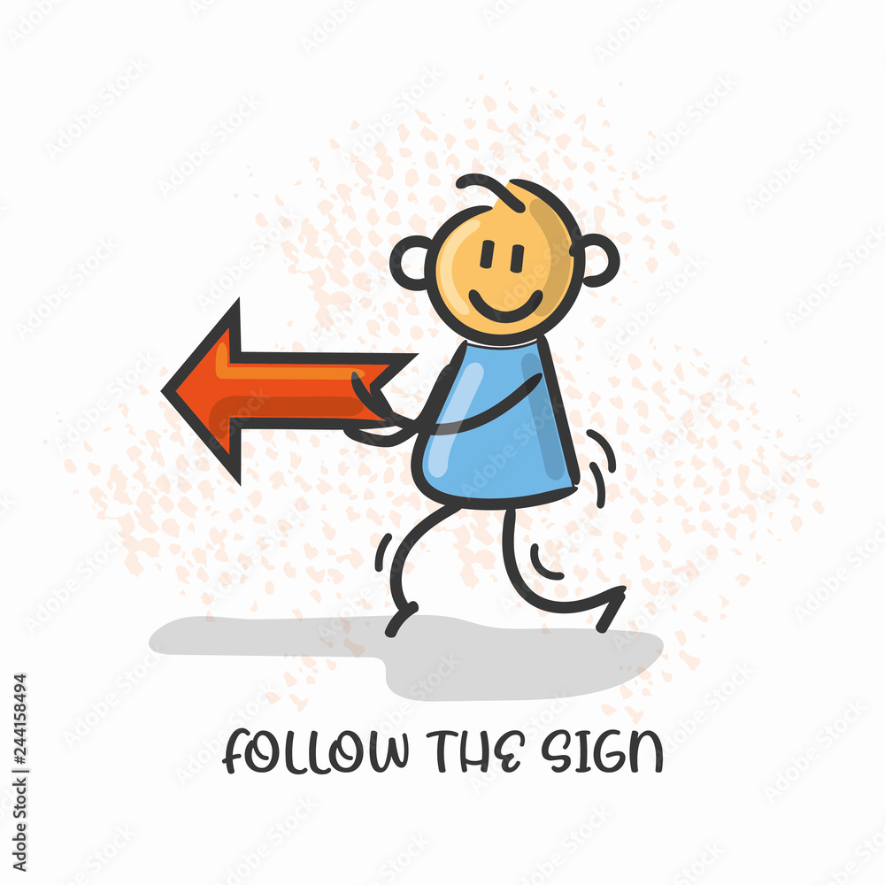 Doodle cartoon figure a man with red arrow. Doodle cartoon figure a man with red arrow.