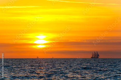 Wonderful voyage around Earth. Marine landscape. Bright sun over sea. Travelling concept © korsarid