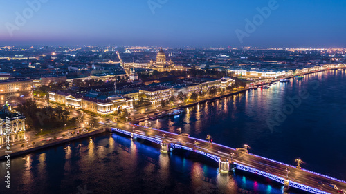 Saint-Petersburg Cityscape, Isaacs Cathedral, Admiralty, Palace Bridge, Aerial morning view of Saint-Petersburg, Russia.