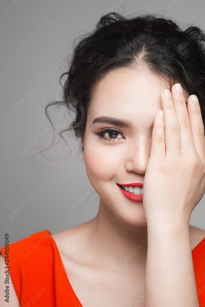 Portrait of pretty girl with with sensual red lips and beautiful face Portrait of pretty girl with with sensual red lips and beautiful face