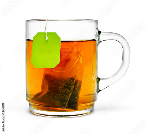 Cup of tea, isolated on white background. Hot drink, herb tea or assam or earl grey tea. Cut out object.