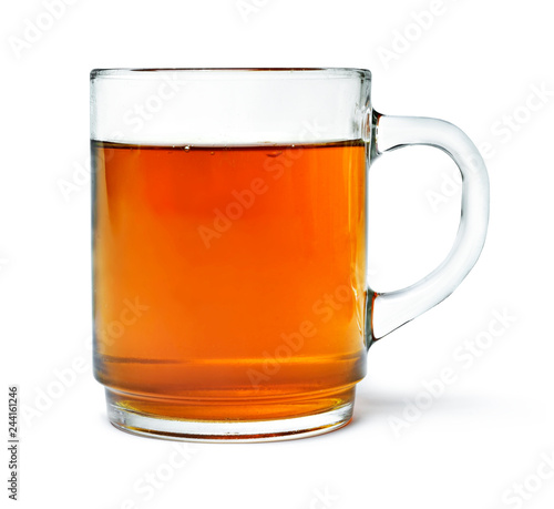 Cup of tea with tea, isolated on white background. Hot drink, herb tea or assam or earl grey tea. Cut out object.