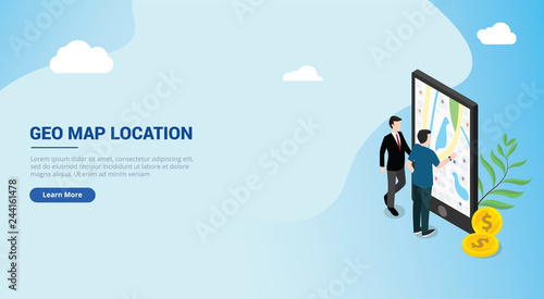 website design landing page ui for a man people access wireless geo geographic maps location on smartphone apps mobile navigation with isometric style - vector