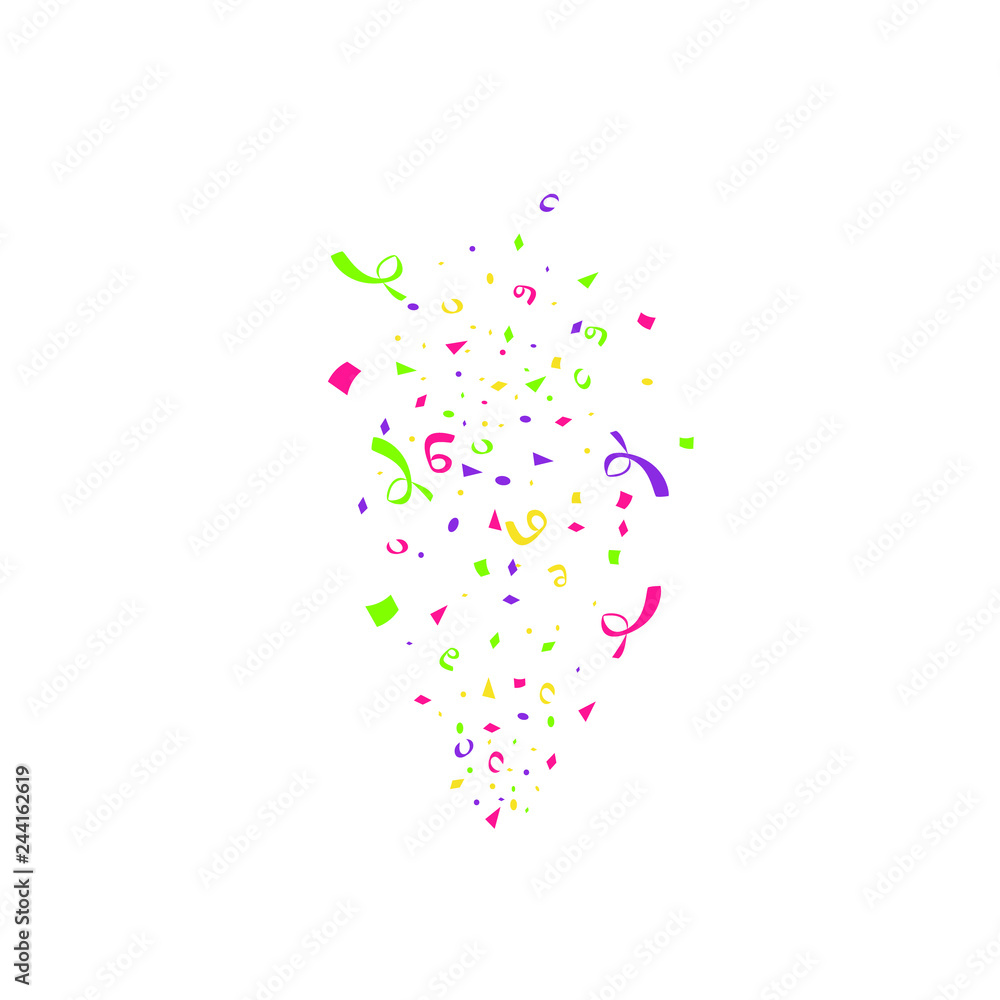 Colorful confetti burst isolated on white background. Festive template. Vector illustration of falling particles for holydays design Colorful confetti burst isolated on white background. Festive template. Vector illustration of falling particles for holydays design
