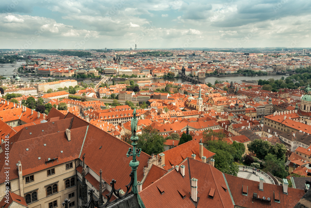 Top view of Prague. Red roofs of the city