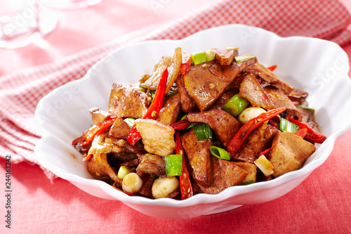 Delicious Chinese cuisine, spicy fried pork liver