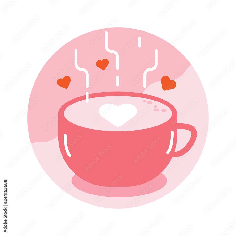Hot latte art with heart shape. Happy valentine's day concept. flat icons design. vector illustration Hot latte art with heart shape. Happy valentine's day concept. flat icons design. vector illustration