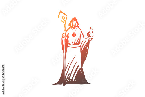 Magician, wizard, magician, healer, psychic concept. Hand drawn isolated vector.