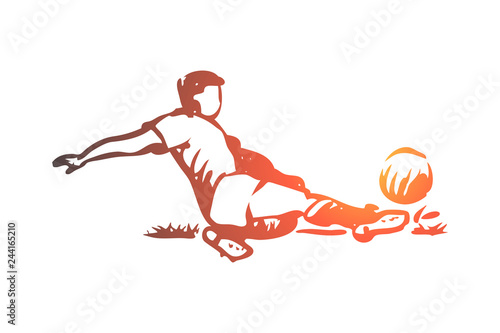 Football player, soccer, goal, kick concept. Hand drawn isolated vector.