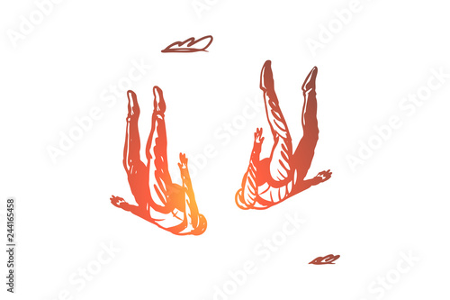 Extreme, sky, free, parachute, skydiving concept. Hand drawn isolated vector.