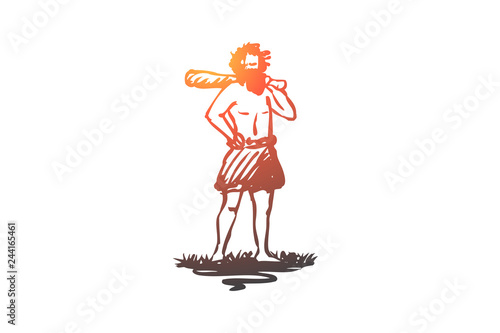 Primitive, man, caveman, ancient, neanderthal concept. Hand drawn isolated vector.