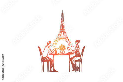Couple, Paris, love, romance, feelings concept. Hand drawn isolated vector. © drawlab19