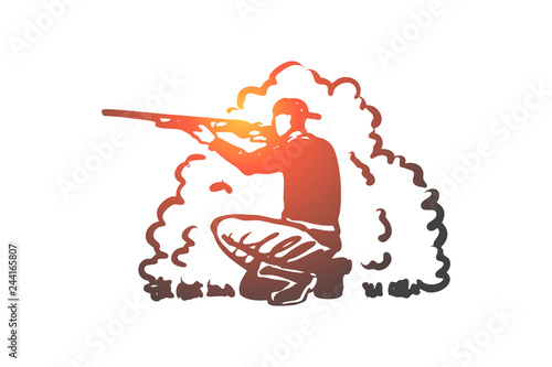 Hunting, rifle, hobby, extraction, rifle concept. Hand drawn isolated vector.