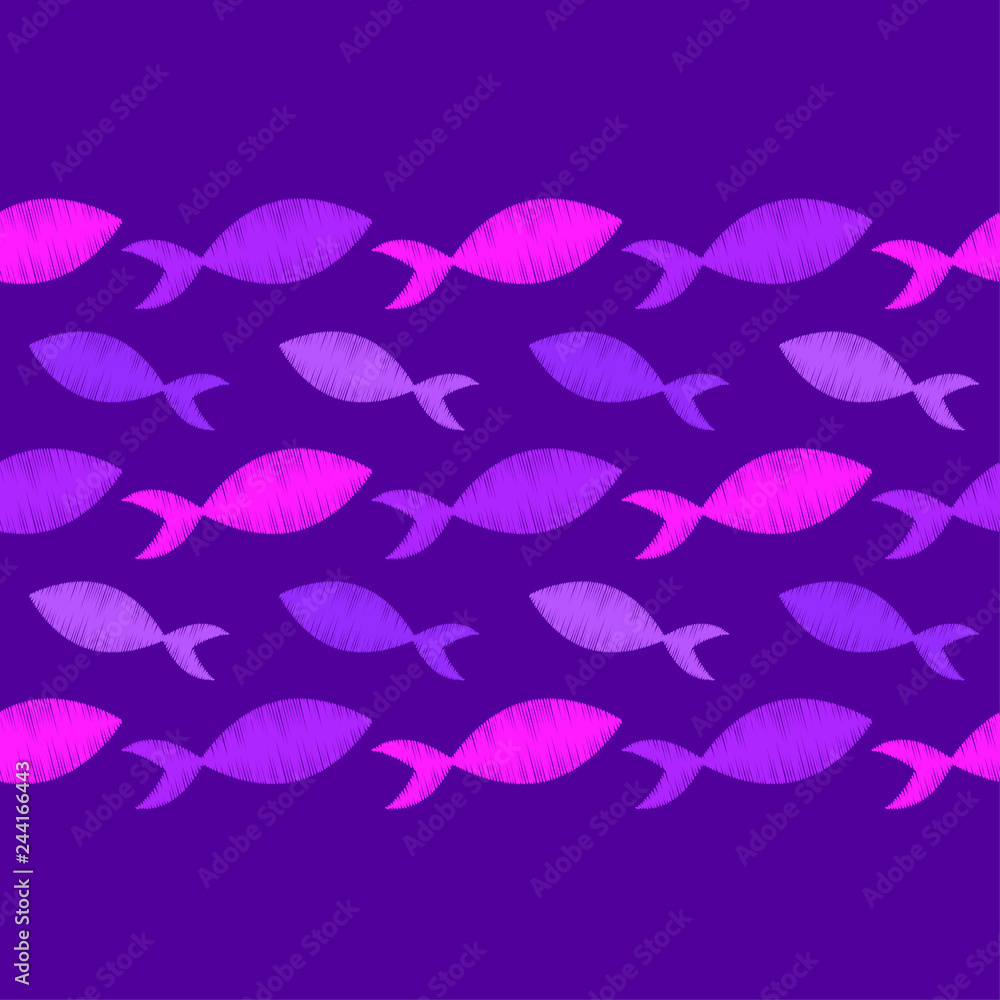 Seamless pattern with fishes in the sea. Cute cartoon. Brushwork. Hand hatching. Doodle. Can be used for wallpaper, textile, invitation card, wrapping, web page background. Seamless pattern with fishes in the sea. Cute cartoon. Brushwork. Hand hatching. Doodle. Can be used for wallpaper, textile, invitation card, wrapping, web page background.